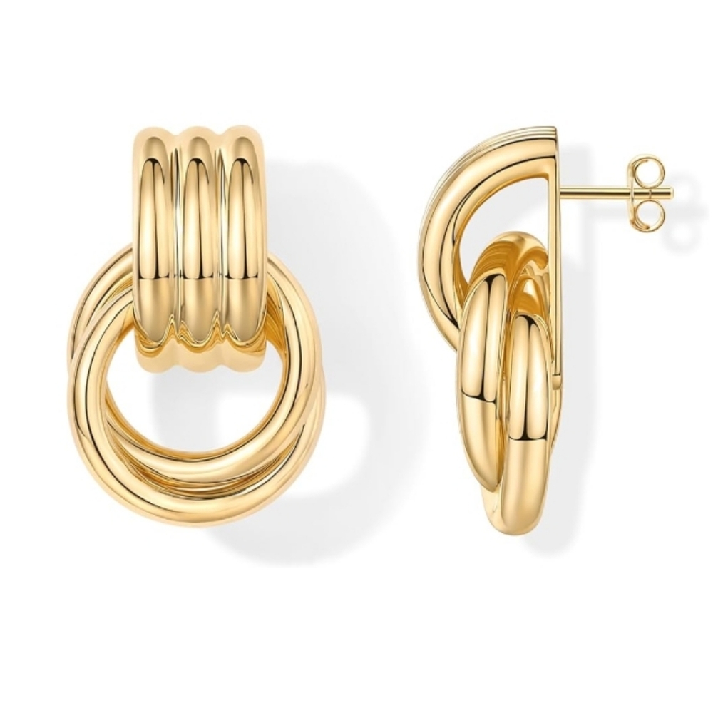 14K Gold Plated Chunky Dangle Door Knocker Earrings